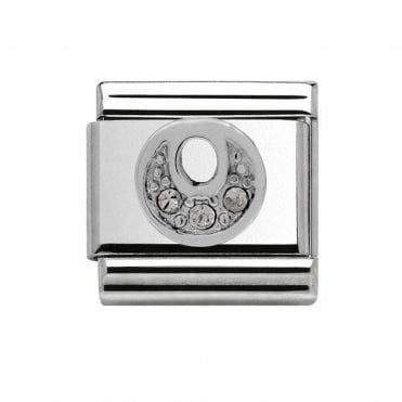 Silver Initial O Stone Set Charm