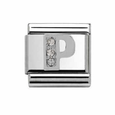 Silver Initial P Stone Set Charm
