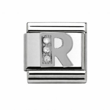 Silver Initial R Stone Set Charm