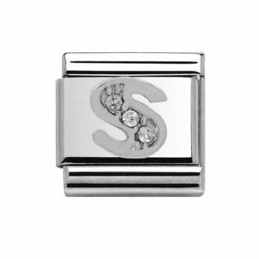 Silver Initial S Stone Set Charm