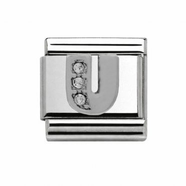 Silver Initial U Stone Set Charm