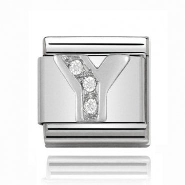 Silver Initial Y Stone Set Charm
