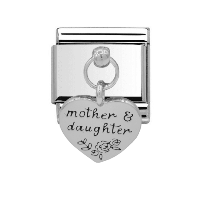 Charmlinks Silver Mother and Daughter Heart Drop Charm