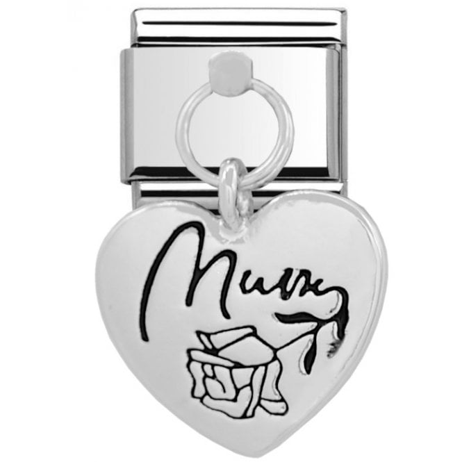Charmlinks Silver Mum Heart Drop Charm
