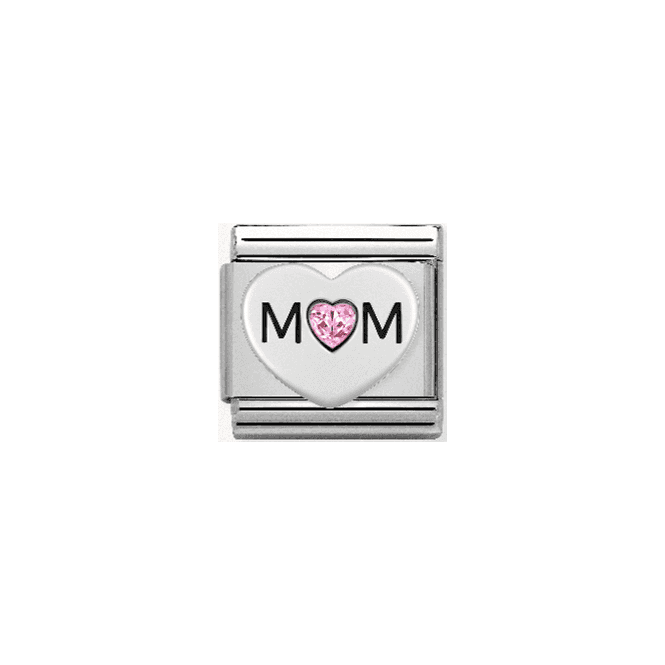 Charmlinks Silver Mum Pink Stone Set Heart Charm