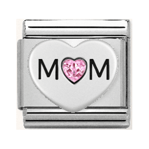 Silver Mum Pink Stone Set Heart Charm