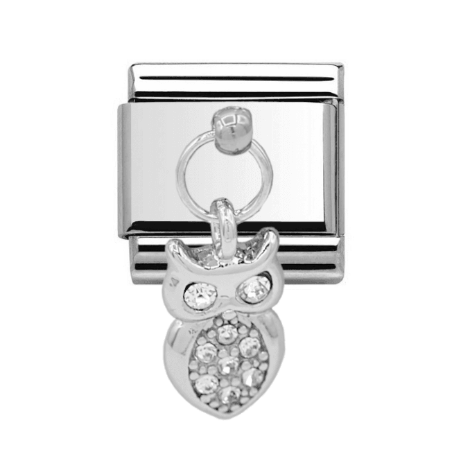 Charmlinks Silver Owl Stone Set Drop Charm