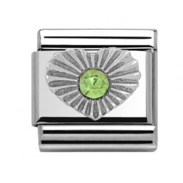 Silver Peridot Heart August Birthstone Charm