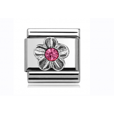 Silver Pink Flower Stone Set Charm