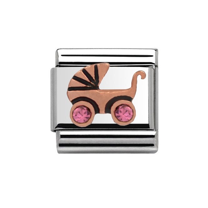 Charmlinks Silver Rose Baby Girls Pink Pram Charm