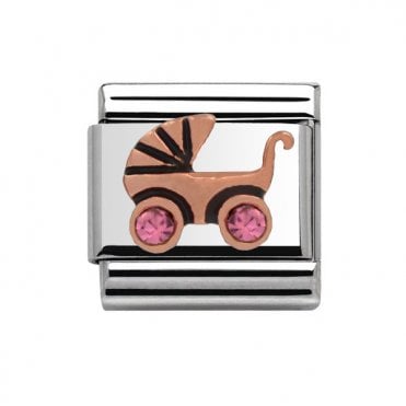 Silver Rose Baby Girls Pink Pram Charm