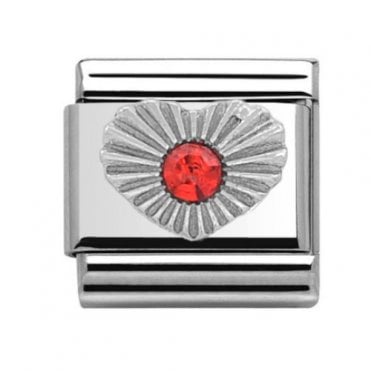 Silver Ruby Heart July Birthstone Charm