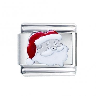 Silver Santa Head Red & White Charm
