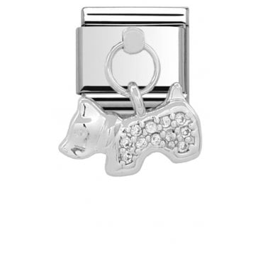Silver Stone Set Dog Drop Charm