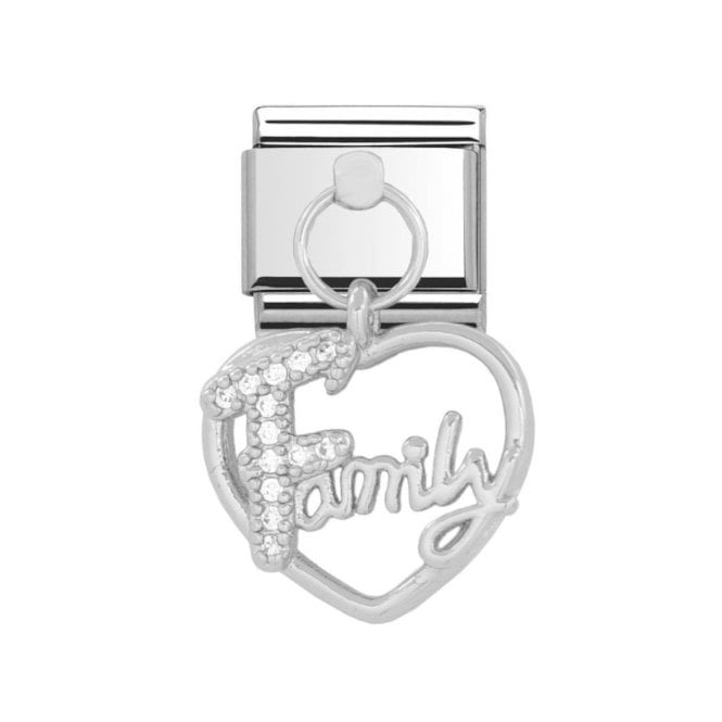 Charmlinks Silver Stone Set Family In Open Heart Drop Charm