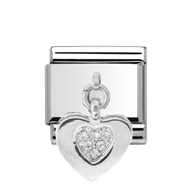 Charmlinks Silver Stone Set Heart Drop Charm