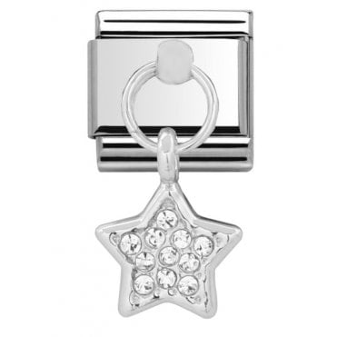 Silver Stone Set Star Drop Charm