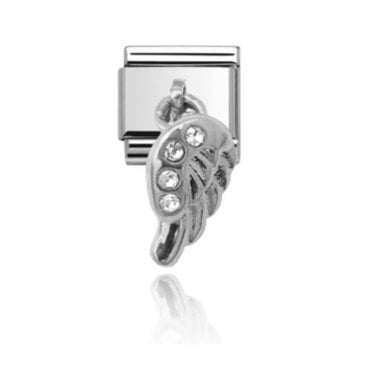 Silver Wing Stone Set Drop Charm