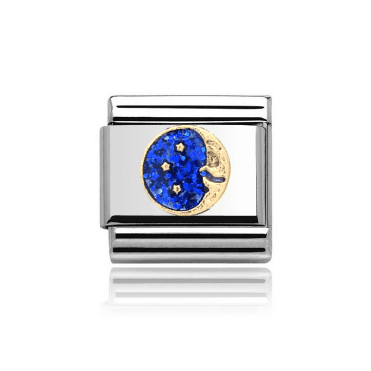 Silver with Gold Blue Creasant Moon Charm