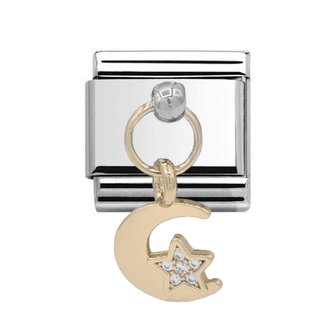 Charmlinks Silver with Gold Moon and Star Stone Set Drop Charm