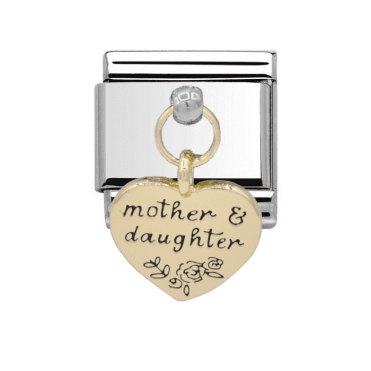 Silver with Gold Mother and Daughter Heart Drop Charm