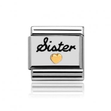 Silver with Gold Sister Heart Charm