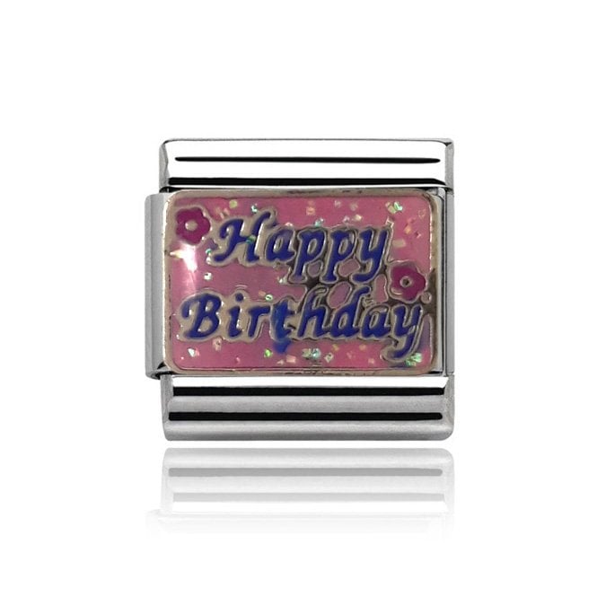 Charmlinks Silver with Pink Happy Birthday Charm