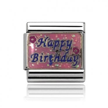 Silver with Pink Happy Birthday Charm