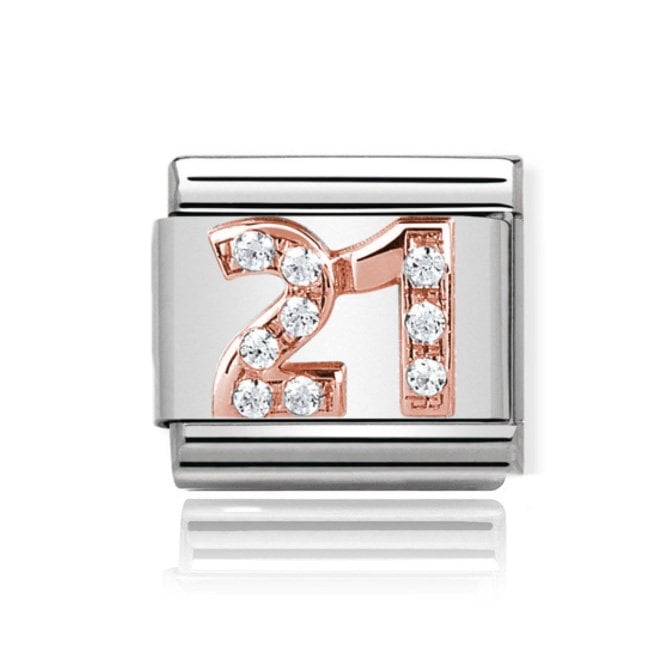 Charmlinks Silver with Rose 21 Stone Set Charm