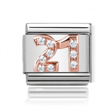 Silver with Rose 21 Stone Set Charm