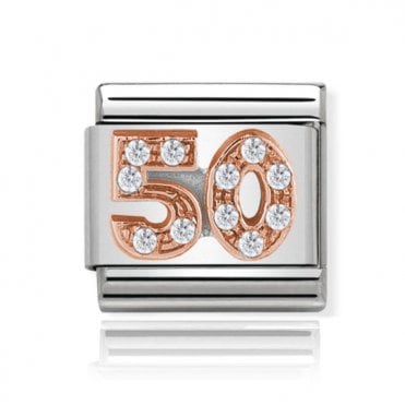 Silver with Rose 50 Stone Set Charm