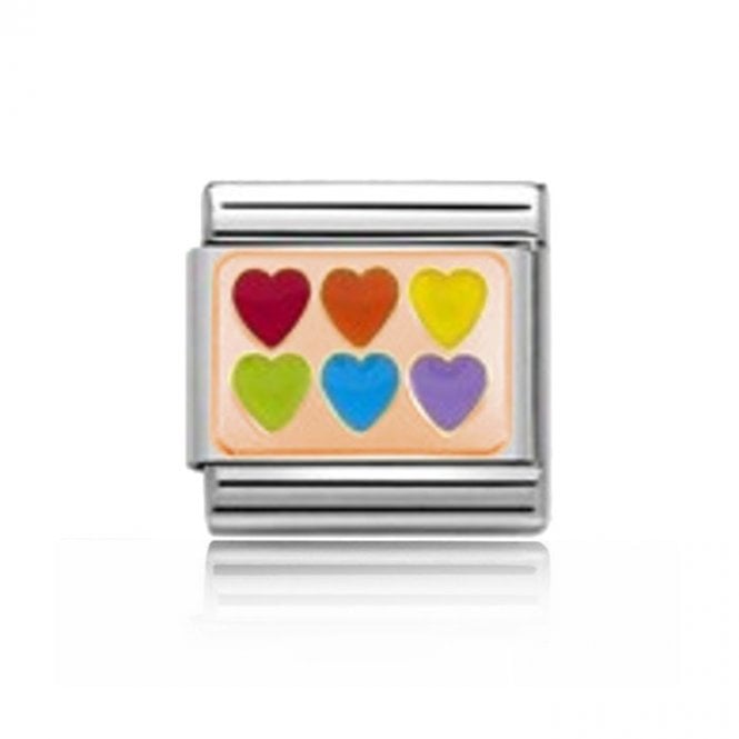 Charmlinks Silver with Rose 6 Multi Colour Hearts Charm