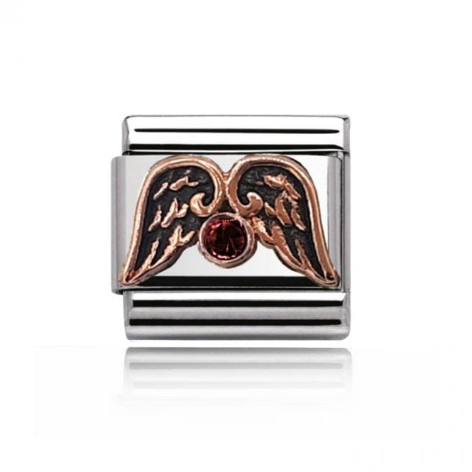 Charmlinks Silver with Rose Angel Wing Garnet Stone Set Charm
