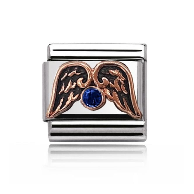 Charmlinks Silver with Rose Angel Wing Sapphire Stone Set Charm