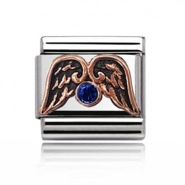 Silver with Rose Angel Wing Sapphire Stone Set Charm