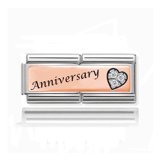 Charmlinks Silver with Rose Anniversary Stone Set Double Charm