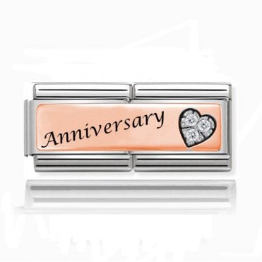 Silver with Rose Anniversary Stone Set Double Charm