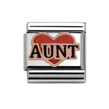 Silver with Rose Aunt Red Heart Charm