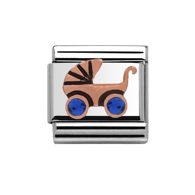 Charmlinks Silver with Rose Blue Baby Boys Pram Charm