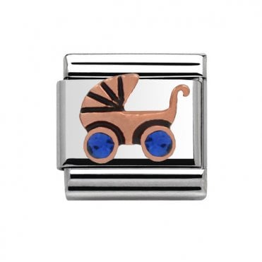 Silver with Rose Blue Baby Boys Pram Charm