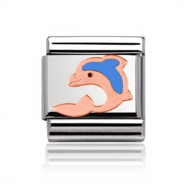 Silver with Rose Blue Enamel Dolphin Charm