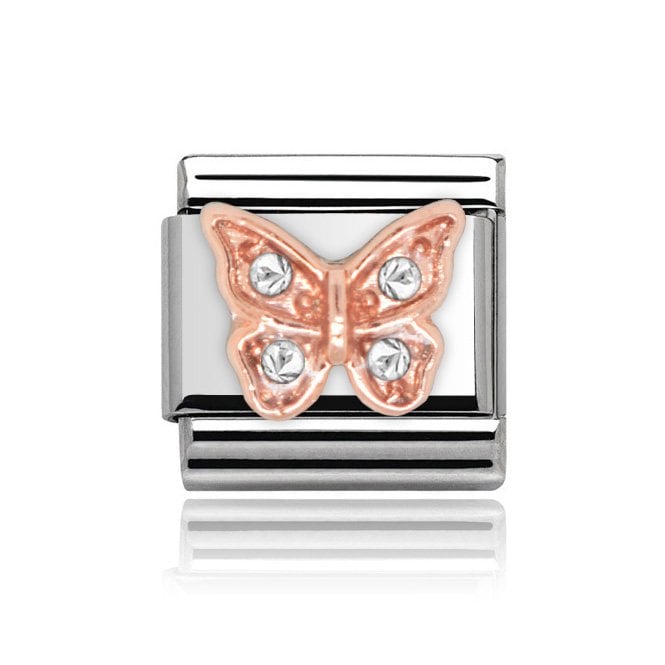 Charmlinks Silver with Rose Butterfly Stone Set Charm