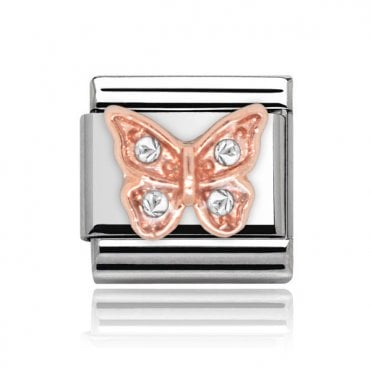 Silver with Rose Butterfly Stone Set Charm