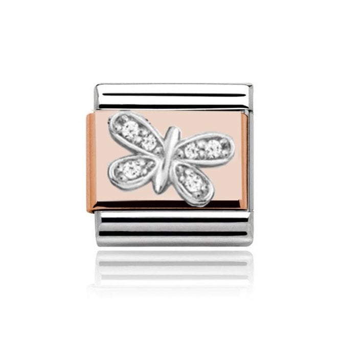 Charmlinks Silver with Rose Butterfly Stone Set Charm