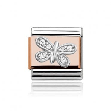 Silver with Rose Butterfly Stone Set Charm