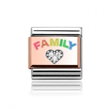 Silver with Rose Coloured Family Stone Set Charm