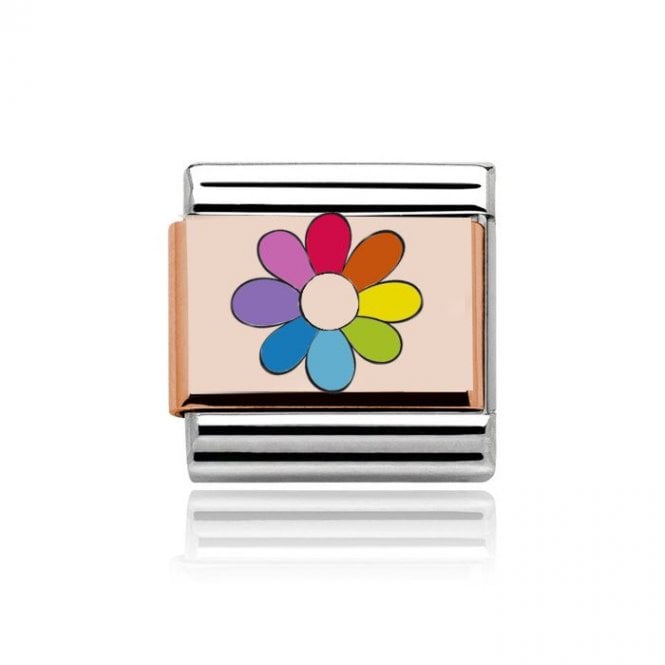 Charmlinks Silver with Rose Coloured Flower Charm
