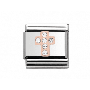 Silver with Rose Cross Stone Set Charm
