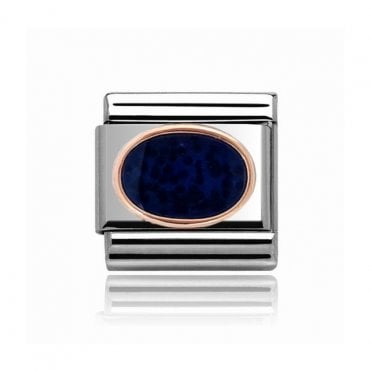 Silver with Rose Dark Blue Stone Set Charm
