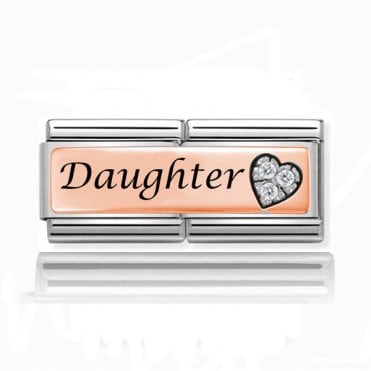 Silver with Rose Daughter Double Stone Set Charm